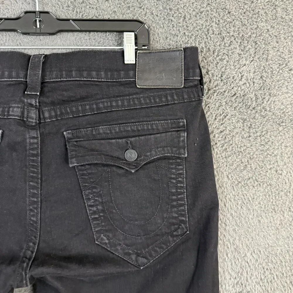 True Religion Jeans Mens 42x31 Black Ricky Relaxed Straight Fit Stretch Denim